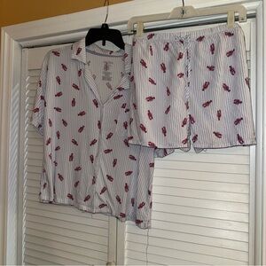 Striped Pajama Set with Red Accents